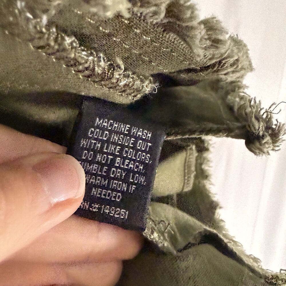 New Baccini Twill Jacket Women's Medium Green Fringe Hem Button Up Long Sleeve - Picture 6 of 11